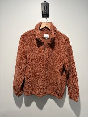 Nine West Rust-Colored Sherpa Quarter Zip Pullover M